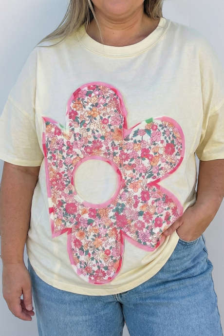 Jet Stream Big Flower Patched Plus Size Tunic T-Shirt PL25136070-P2015