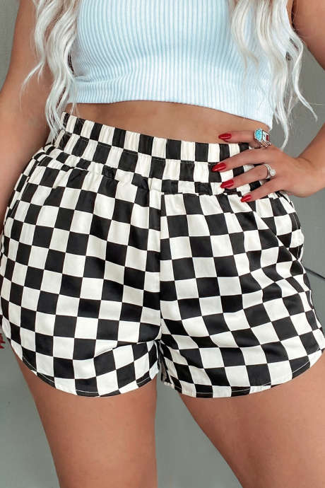 Svarte store størrelser rutete athleisure shorts