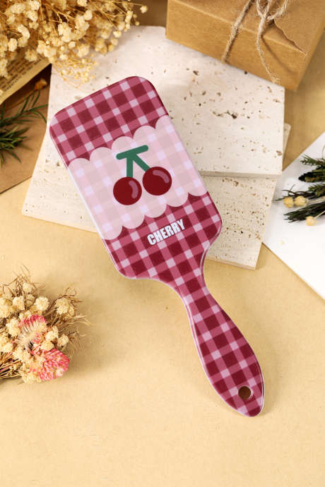 Fiery Red Cherry Plaid Large Detangle Paddle Hair Brush BH061357-P3
