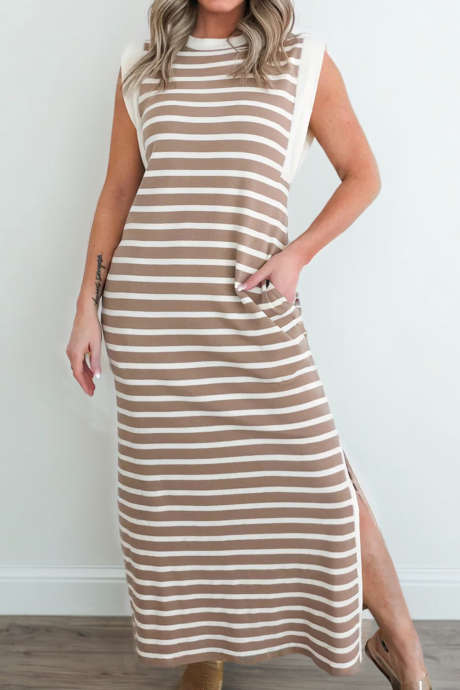 Khaki-raidallinen sivuhalkioinen toppi