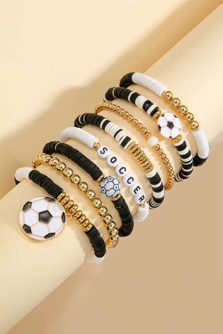 Gold 8pcs Soccer Game Day Multilayered Bracelet Set BH014789-P12