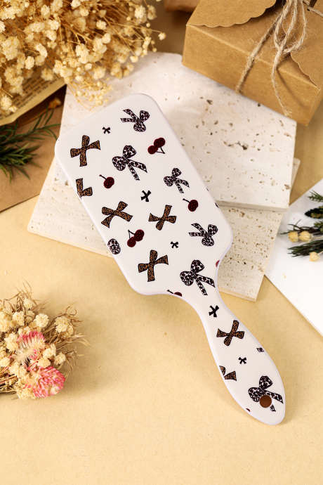 Brosse à cheveux plate démêlante grande taille, motif cerisier et nœud léopard blanc BH061358-P101