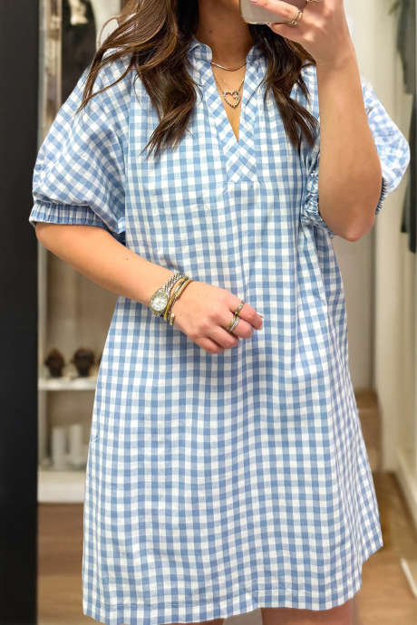 スカイブルー テディブルー ギンガム ミニ