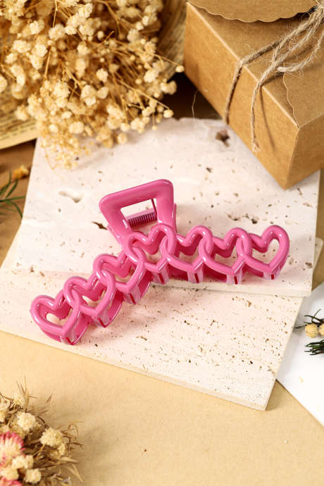 Ruusunpunainen söpö ontto sydän hiusklipsi