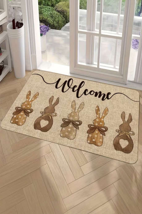 Vaalean ranskanbeige pääsiäisteemainen kani-ovimatto