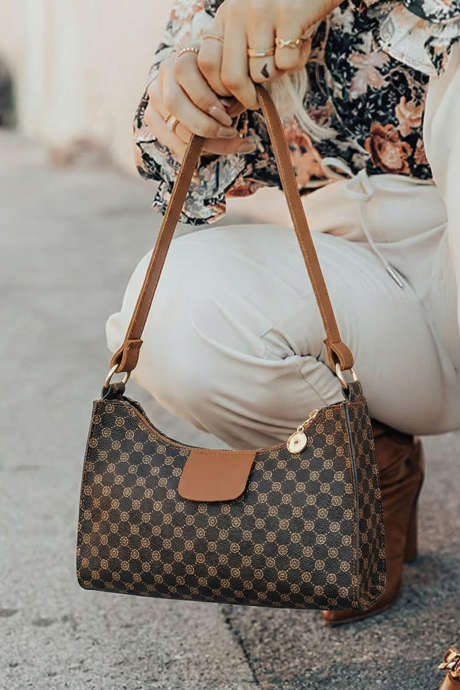 Kahvin inspiroima ylellinen kuviollinen PU-nahkainen olkalaukku