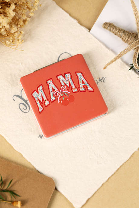 Tomato Red Cute Cherry MAMA Shatterproof Pocket Mirror
