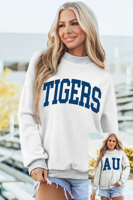 Light Grey AU/ TIGERS Reversible Printed Mock Neck Sweatshirt
