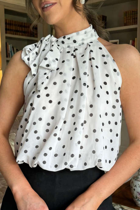 エンスリー ホワイト ポルカドット タイディテール トップス