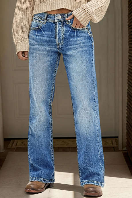 Myosotis Acid Washed Straight Leg Full Length Casual Jeans