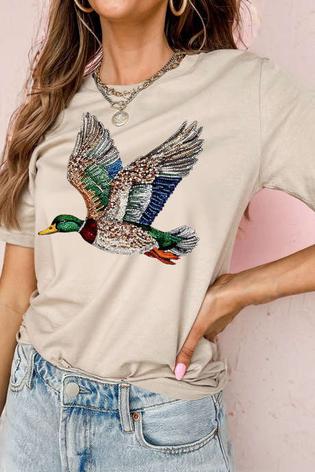 Khaki Flying Mallard Print Crew Neck T Shirt LC25231329-16