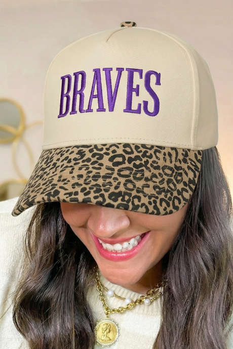 Parchment Leopard Contrast Brim BRAVES Embroidered Cap BH043606-P6016