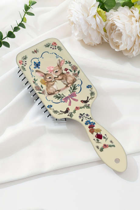 White Cute Rabbit Fairy Tale Easter Large Detangle Paddle Comb