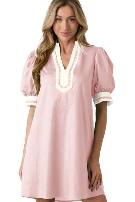 Vaaleanpunainen Sweet Escape -vihreä kukkakuvioinen puuvillainen puhvihihainen minimekko