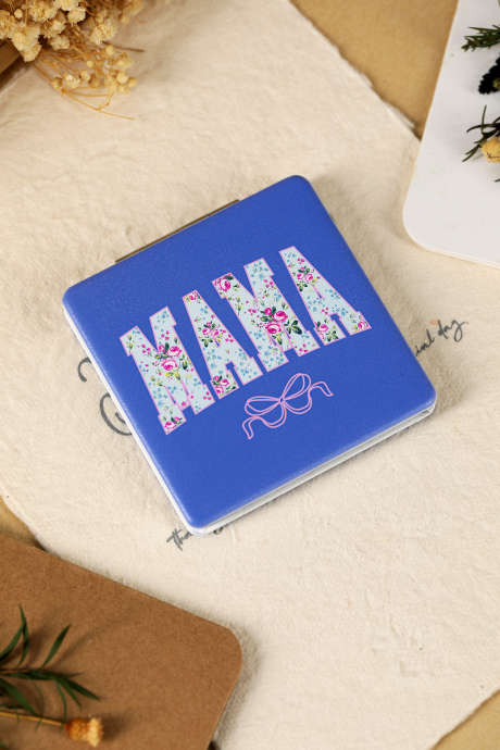 Tummansininen MAMA kukkakuvioinen rusettikuvioinen tuplameikkipeilikotelo BH061148-P5