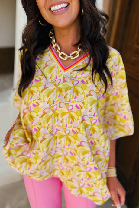 Keltainen Arabella-toppi