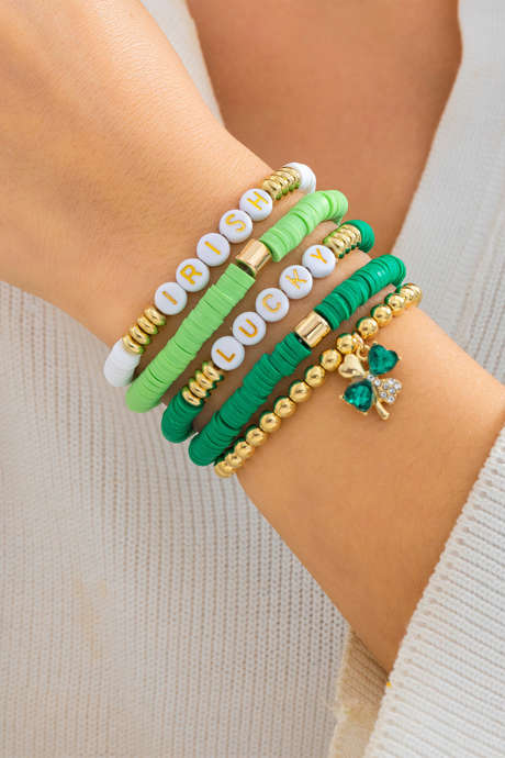 Vihreä Pyhän Patrickin päivän onnenkoru 5-osainen rannekorusetti