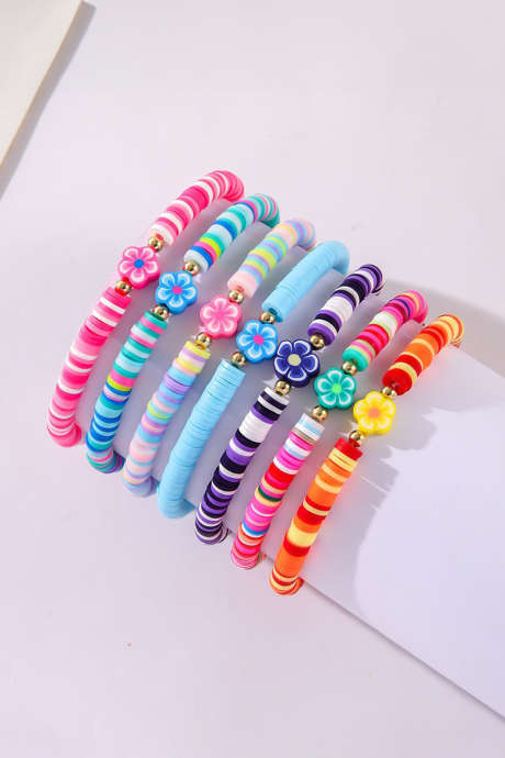 Bonbon 7pcs Flower Decor Vibrant Beaded Polymer Clay Bracelet