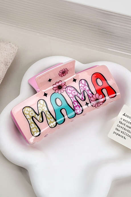 Fermaglio per capelli quadrato grande in acrilico stampato con fiori rosa MAMA