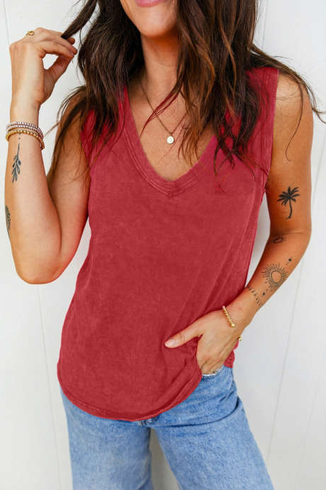 Red Dahlia Mineral Wash V Neck Tank Top