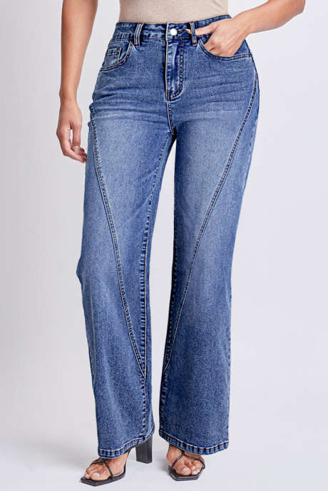 Dark Blue Trendy Seam Detail Straight Leg Jeans