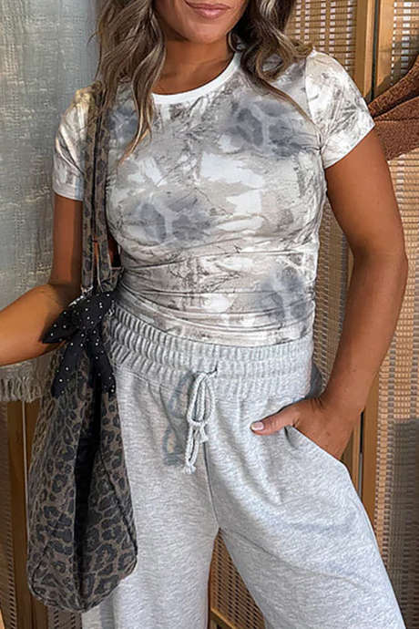 T-shirt ajusté à imprimé abstrait gris forêt LC25230754-P1120