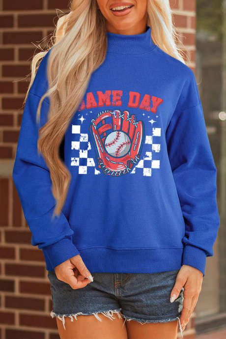 Donkerblauwe GAME DAY honkbalcatcher sweatshirt met opstaande kraag LC25321418-P5