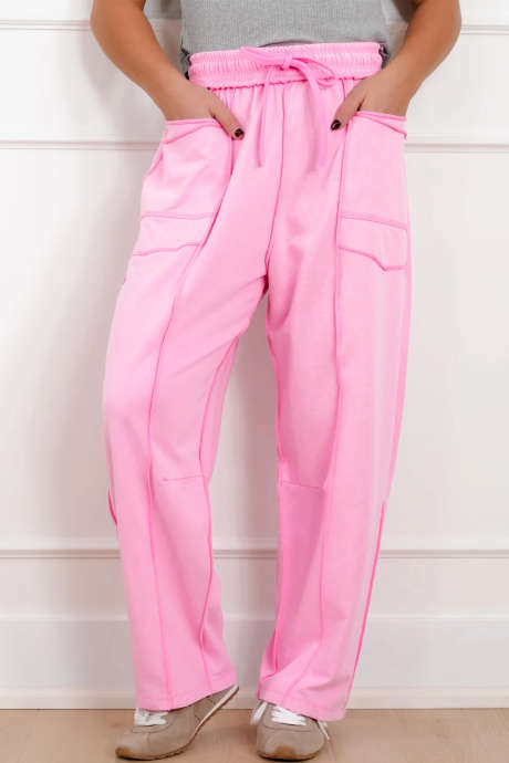 Bonbon Mineral Wash Elastic Waist Barrel Pants