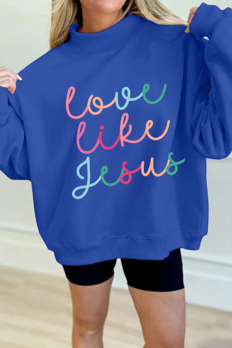 Mørkeblå Love Like Jesus-genser med høy hals