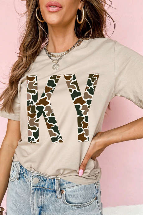 T-shirt décontracté imprimé camouflage kaki KY LC25231543-16