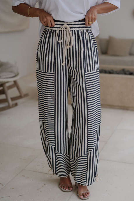 Blue Stripe Striped Parachute Pants-Blue