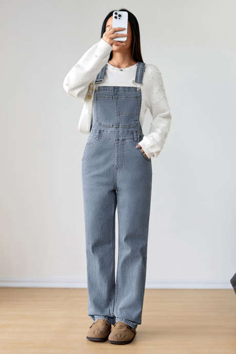 Light Blue Retro Bib Pocket Buckle Straps Casual Denim Jumpsuit