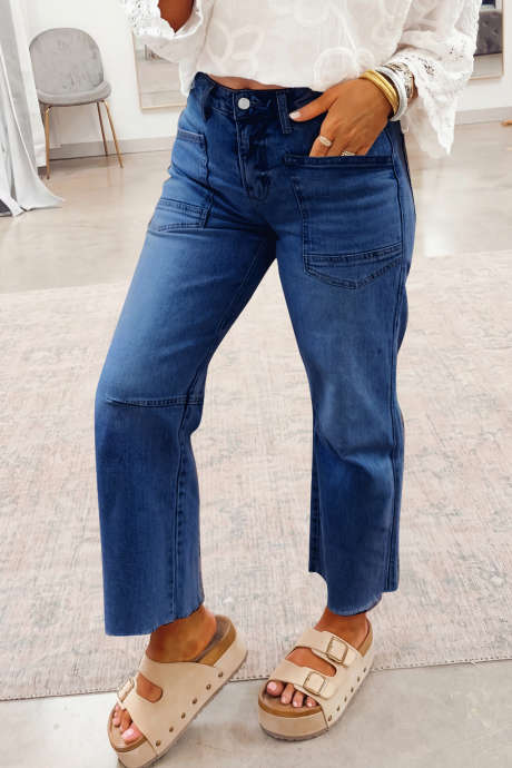 Sail Blue Frayed Cropped Straight Jeans