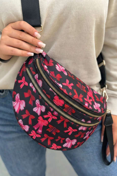 Red Dahlia Sweet Bow Printed Double Zip Crescent Bag BH031597-P403