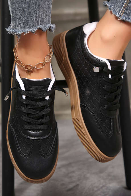 Chaussures décontractées à lacets en cuir PU suédé noir avec empiècements colorés BH024199-P202