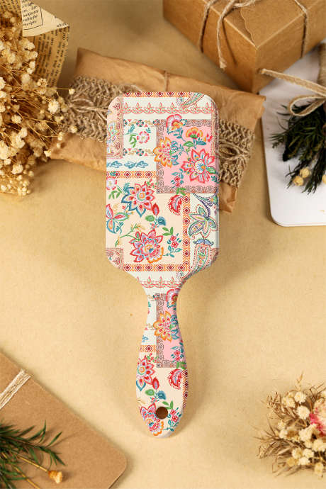 Brosse à cheveux démêlante grande taille, imprimé floral bohème abricot BH061362-P18