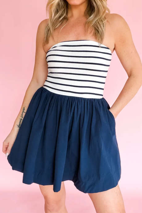 Blue Stripe Charleston Mini Dress-Yellow