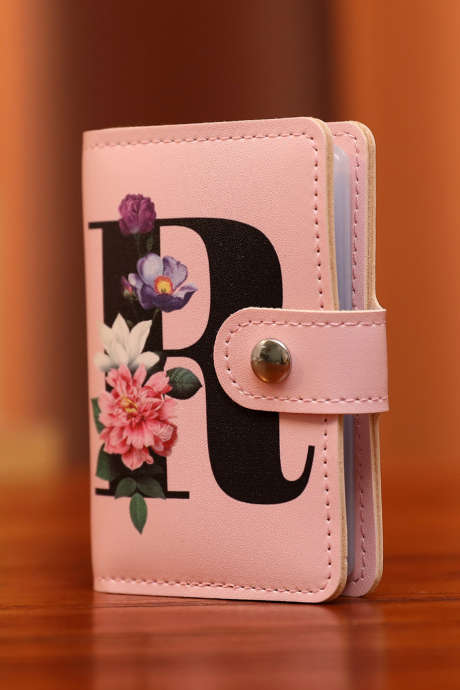 Pink Flower Letter Printed PU Leather Card Holder Bag BH031615-P10