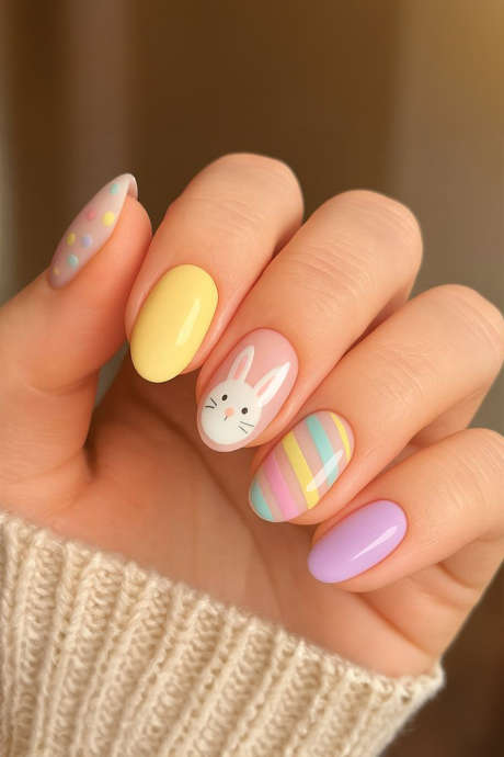 Pink Easter Bunny Cute Nail Stickers 24pieces/ Set
