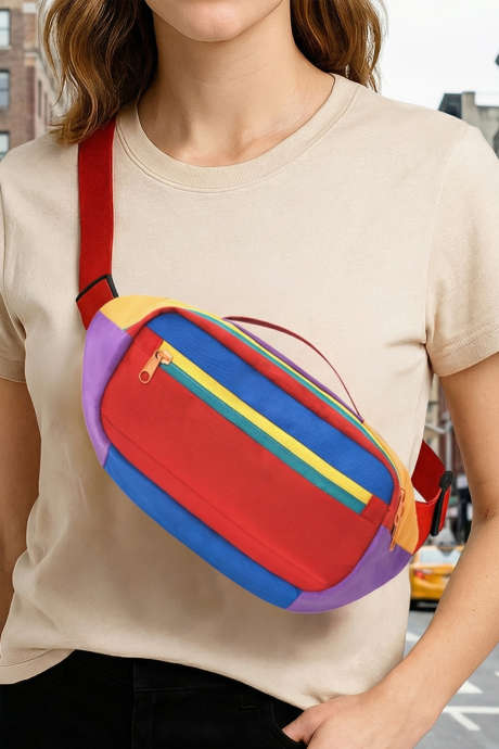 Fiery Red Vibrant Color Block Canvas Fanny Pack Belt Bag BH031618-P3