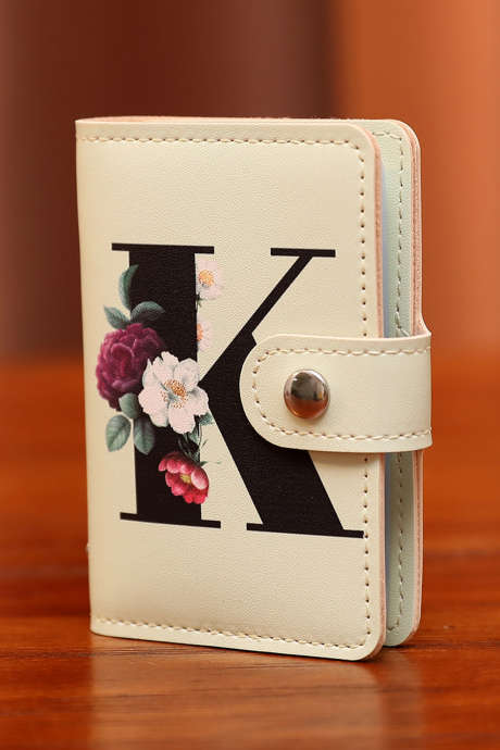 Oatmeal Flower Letter Printed PU Leather Card Holder Bag BH031615-P1015