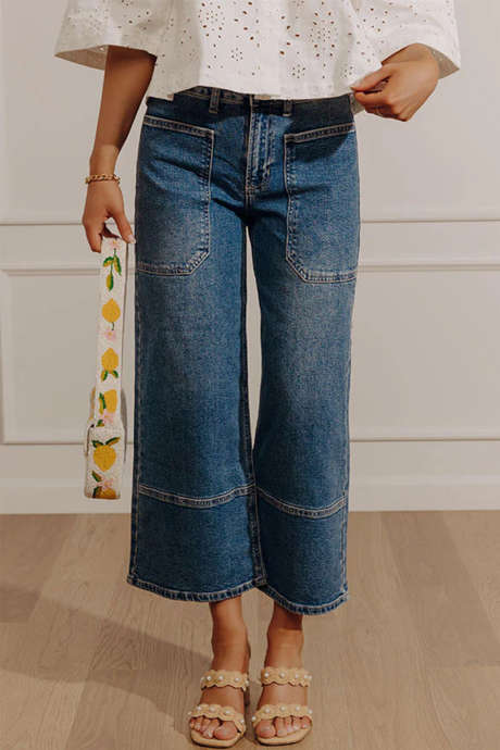 Sail Blue The Maeve High Waist Wide Leg Crop Jeans in Medium Wash