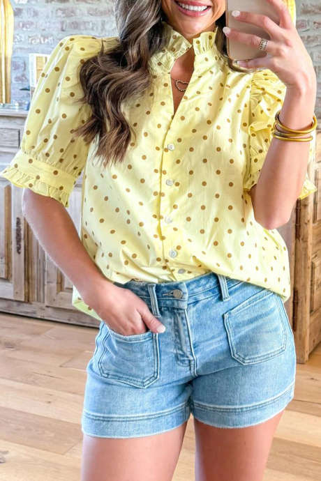 Rumena pikčasta bluza za ljubitelje roza