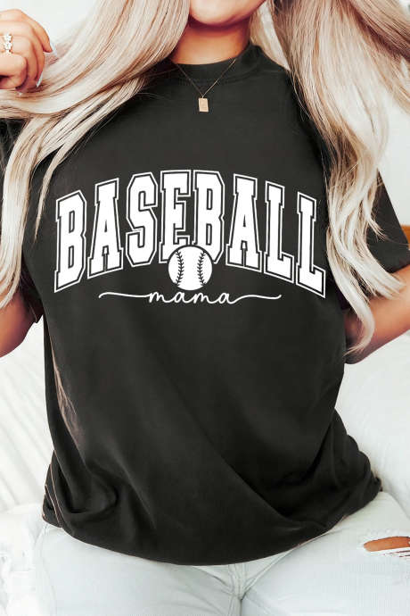 Black BASEBALL mama Game Day Graphic Tee