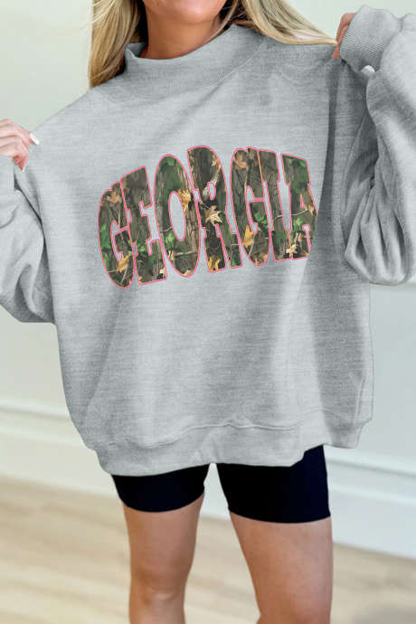 Grå GEORGIA genser med kamuflasje og bokstavtrykk og høy hals LC25321480-P11