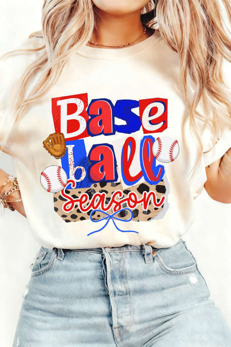 White Baseball Season Playful Printed T Shirt