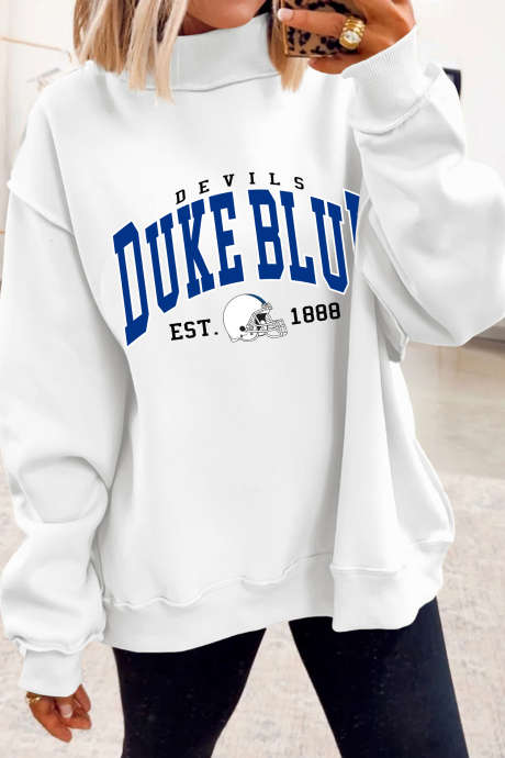 Bela pulover z dvostranskim potiskom in lažnim ovratnikom DUKE BLUE/BLUE DEVILS