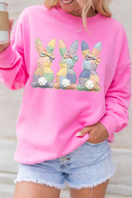 Bonbon Vibrant Easter Bunny Printed Drop Shoulder Sweatshirt LC25321472-P3010