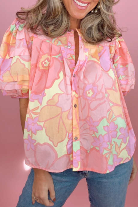 Roze Alden top met bloemenprint