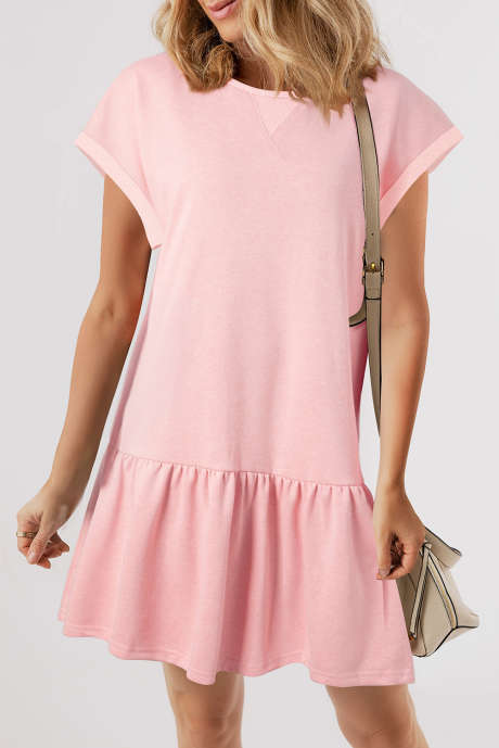 Apricot Pink Solid Color Cap Sleeve Drop Waist T Shirt Dress LC6122795-P2010